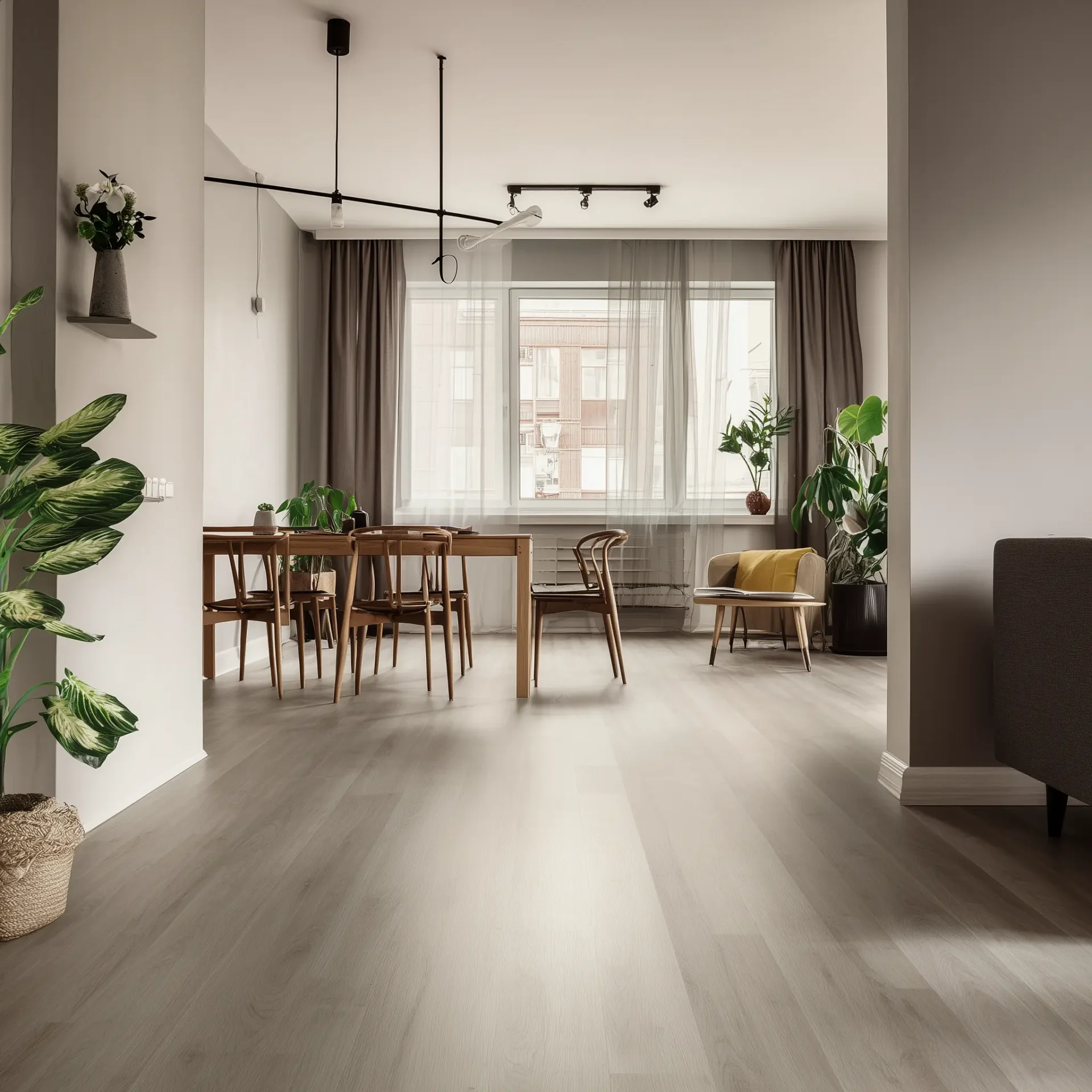 Laminate floors in open-concept room