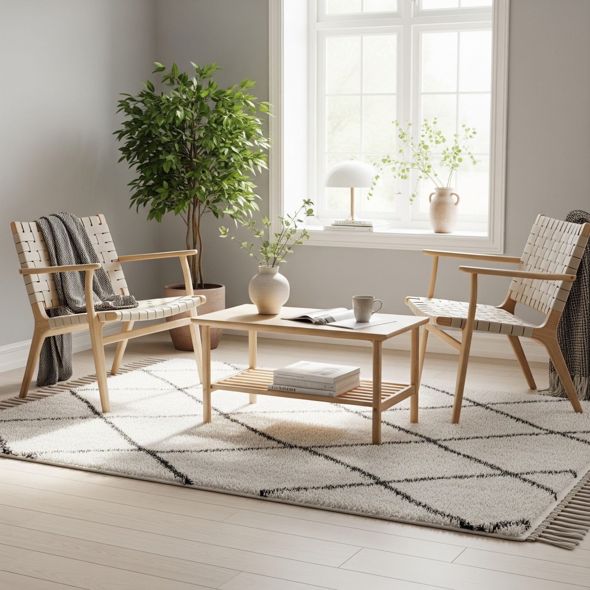 Beautiful area rug in small sitting area